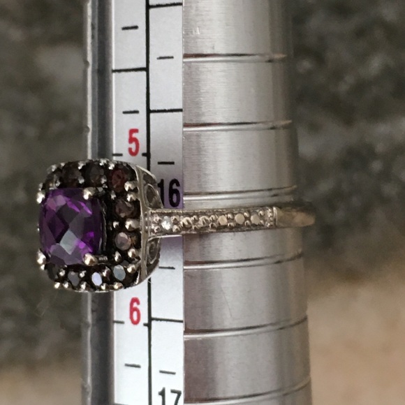 10k Solid White Gold Amethyst & Smokey Quartz Ring - Picture 13 of 15